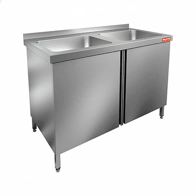 Стол производственный с распашными дверцами и моечными ваннами Hicold НСЗ2М-12/7Б