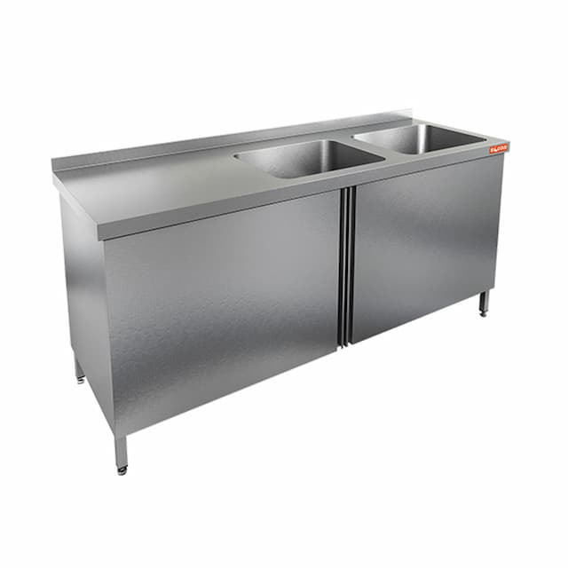 Стол нержавеющий с распашными дверцами и моечными ваннами Hicold НСЗ2М-16/6БП